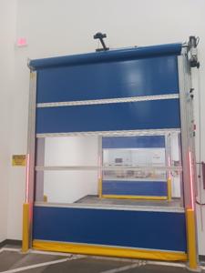 High-speed door installation with safety guards