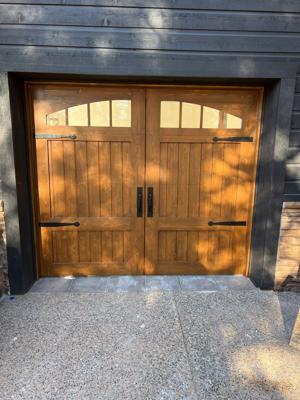 After — Custom Wood Garage Door Installation - 4 Doors with Smart Opener